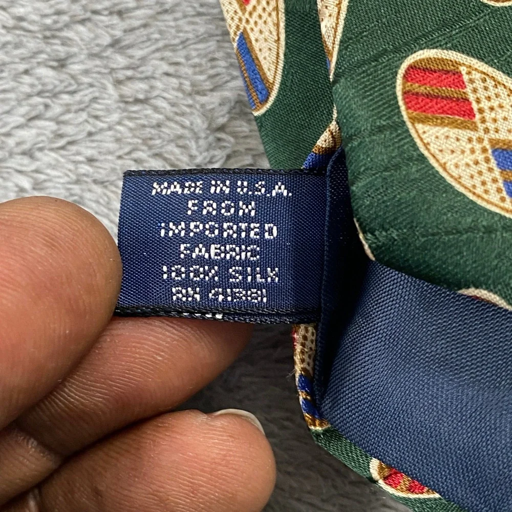 Vintage Polo Ralph Lauren Tie Mens OS Green Red Silk Oval Geometric USA Handmade